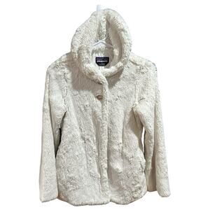 Patagonia Sherpa Cardigan Jacket Off White Attached Hood Size Large 12